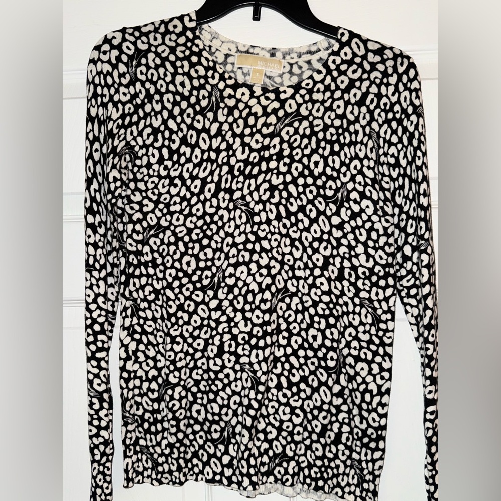 Michael Kors Black and White Animal Print Top